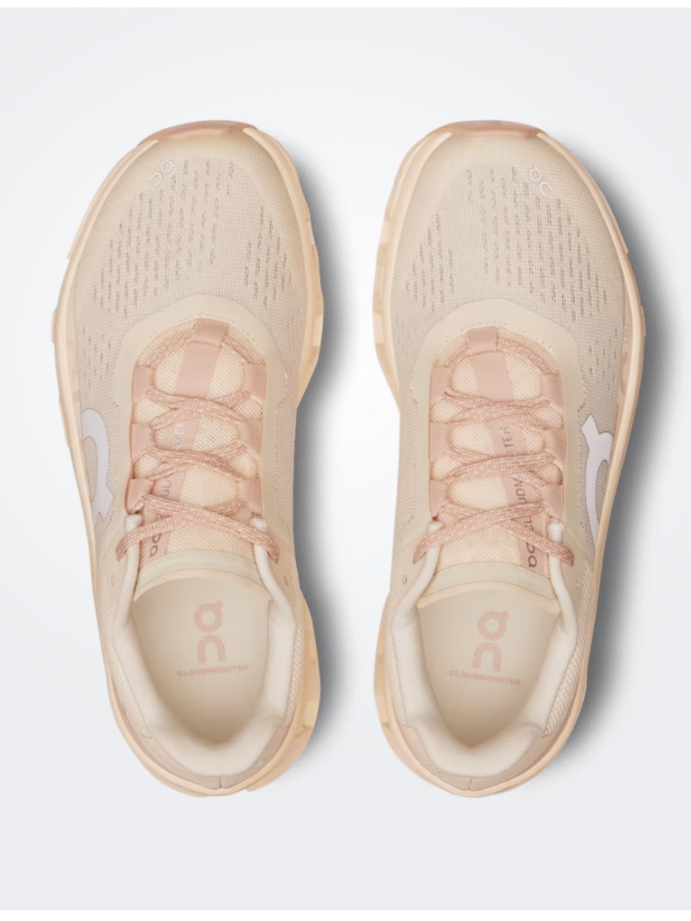 On Women's Cloudmonster Road Running Sneakers - Moon/Fawn or Pink/Beige - Picture 3 of 9